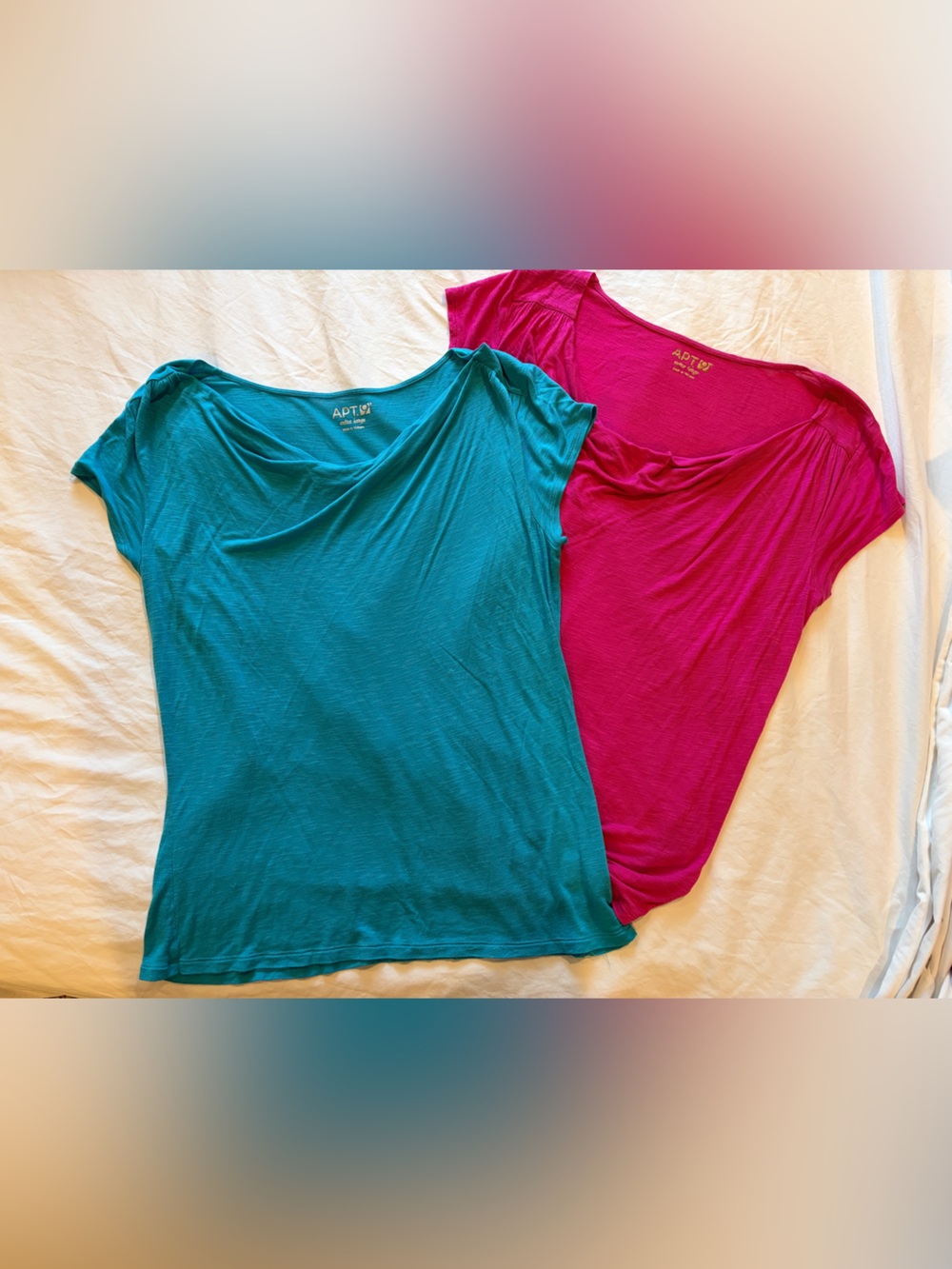 Apt. 9 Teal and Fuchsia Short Sleeve Drape-neck Tees - Women's Duo- Large